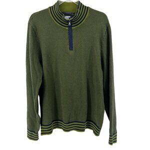 Lands End Mens Green‎ Navy Quarter Zip Sweater Knit 100% Supima Cotton Size L